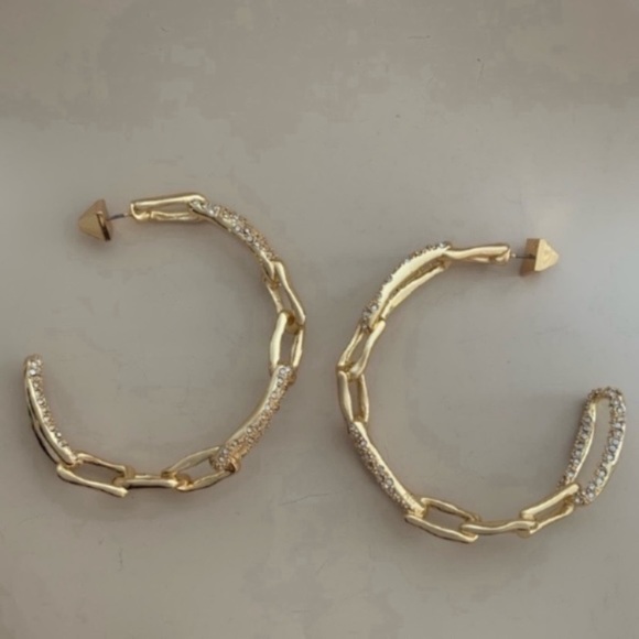 ALEXIS BITTAR NEW Gold Textured Crystal Custom Sculpted Chain Link Hoop Earrings - Picture 14 of 15